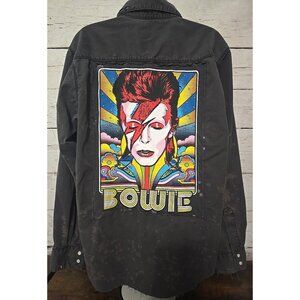 OOAK Upcycle Shirt Jacket 80s Bowie Graphic T Pearl Snap Distressed Boyfriend L